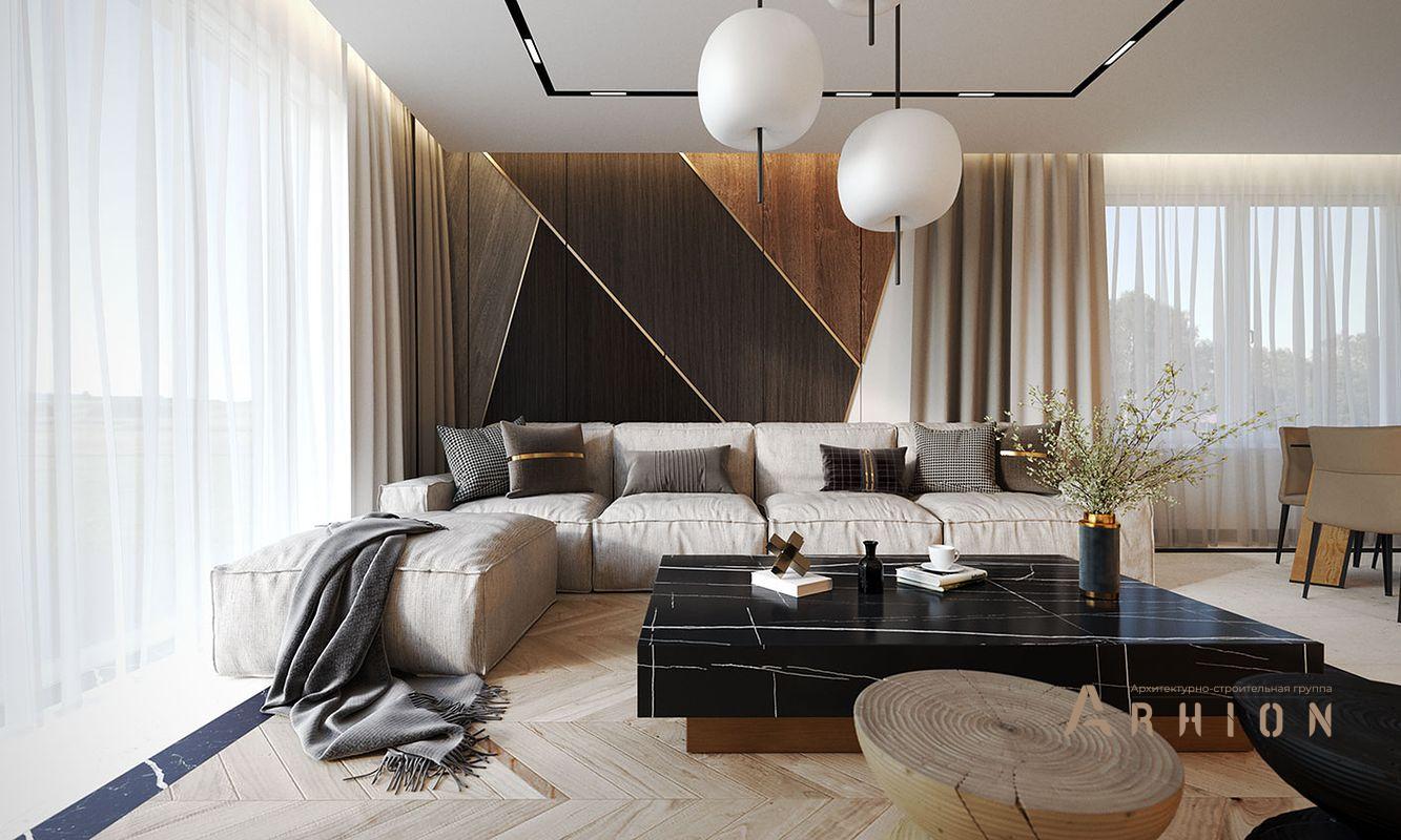 7. Проект одноэтажного дома в европейском стиле с плоской кровлей , R-14-31, площадью - 143 кв c мансардой, терассой, балконом, гаражом